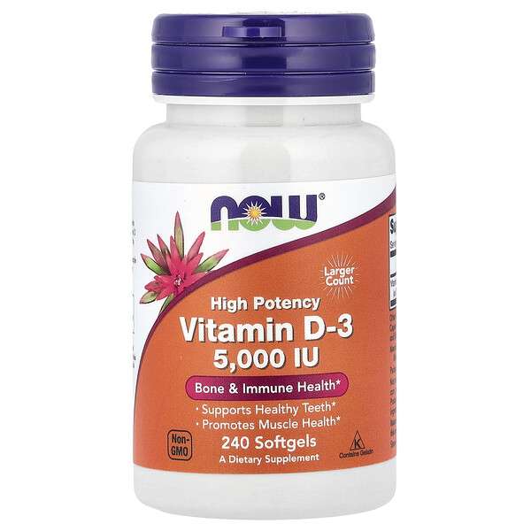 Витамин D-3 NOW Foods (5000 МЕ, 240 мягких капсул). 3 шт - 883₽