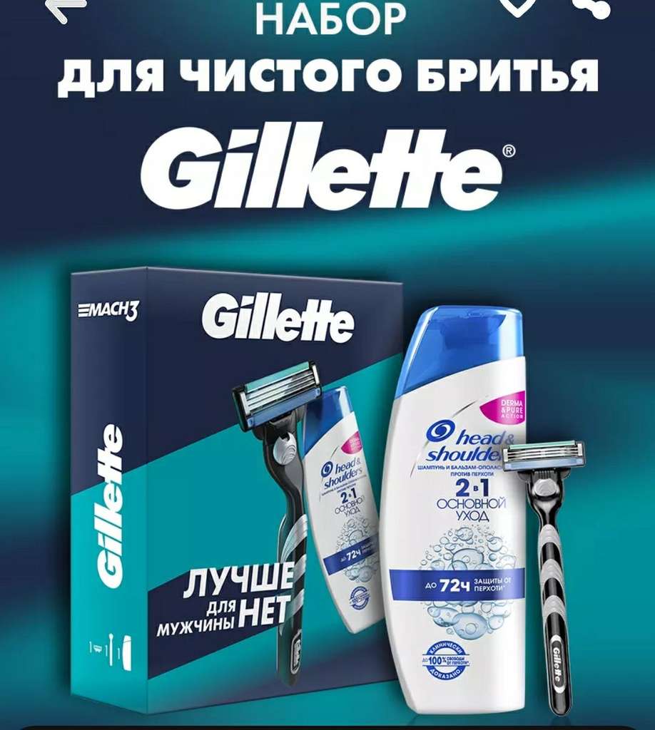 Набор станок для бритья Mach3 + шампунь 200мл GILLETTE (с WB кошельком)