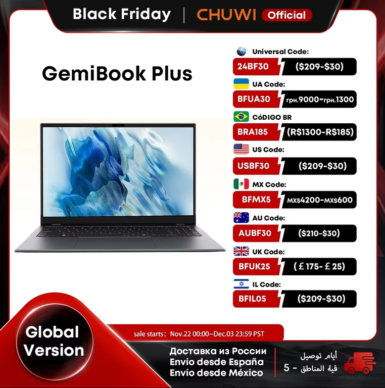 Ноутбук CHUWI GemiBook Plus 15,6 дюйма с графикой Intel N100