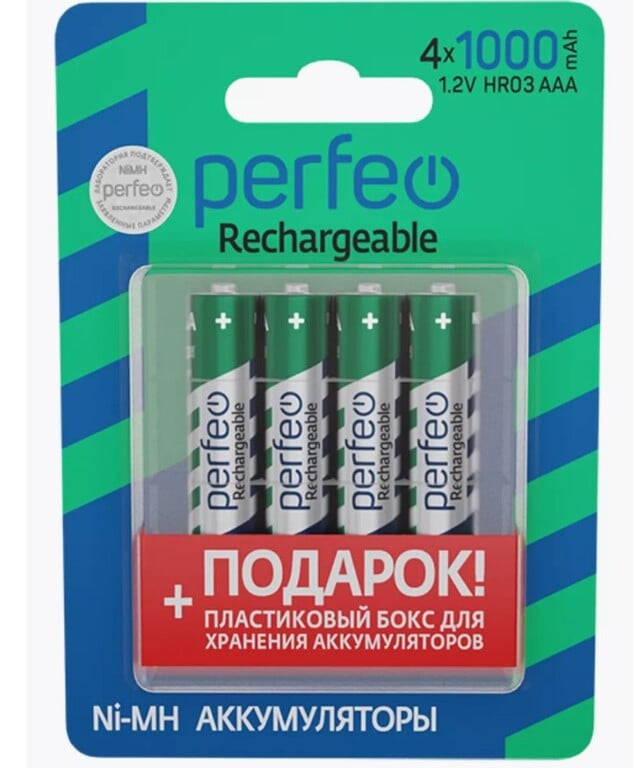 Аккумуляторные батарейки Perfeo 4 шт (AAA, 1 000 mAh, Ni-Mh, 4BL, 1.2V)