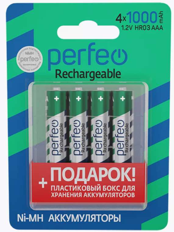 Ni-Mh аккумуляторы Perfeo HR03 AAA 1000mAh, 4шт, 1.2V