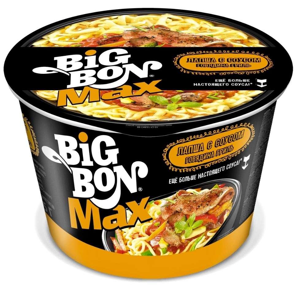 Лапша быстрого приготовления Big Bon Max с говядиной, 95г + куриная в описании.