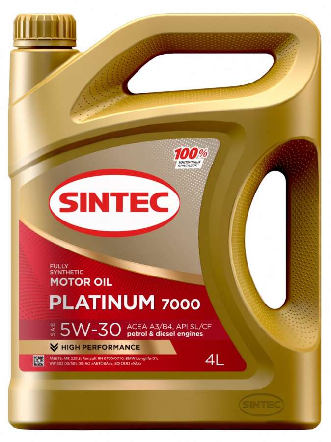 Моторное масло Sintec platinum 7000 5w30 a3/b4 4л (цена по озон карте)