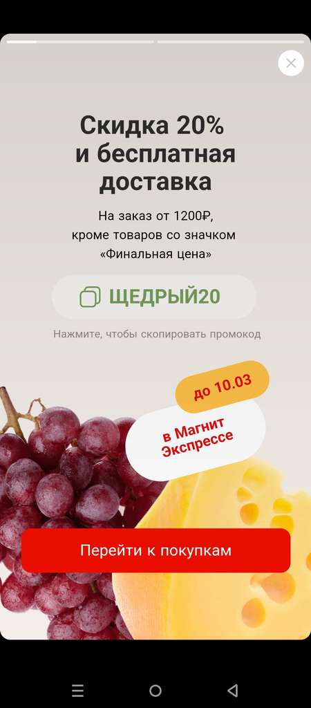 Скидка 20% и бесплатная доставка на заказ от 1200₽