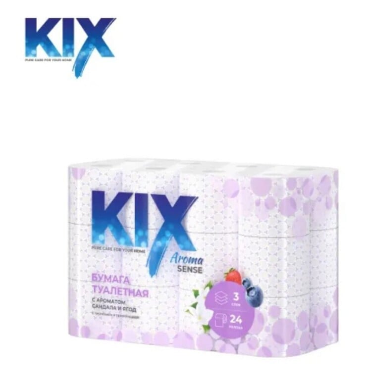 Туалетная бумага KIX Aroma Sense, Сандал и ягоды, 3 слоя, 24 рулона