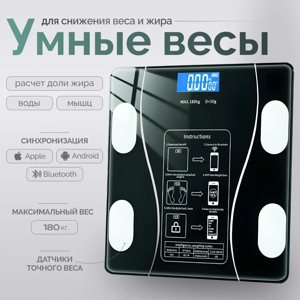 Умные smart весы, нагрузка 180 кг