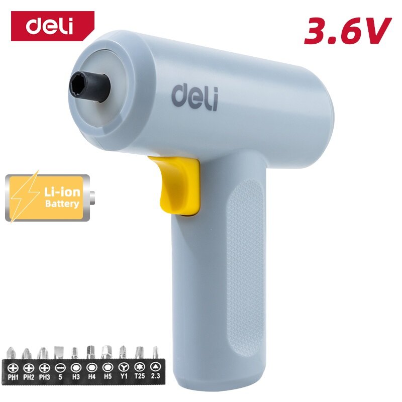 Отвертка аккумуляторная Deli DL-DP04-E3B1 (3,6В х 1,5Ач, 5Нм, 250 об/мин, набор бит 10 шт + удлинитель, Type-C, коробка)
