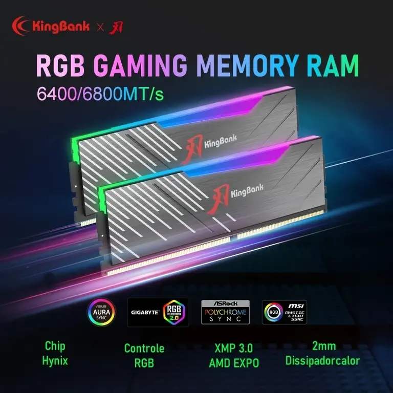 Оперативная память Kingbank DDR5 32Gb (2x16) 6800Mhz RGB Hynix A-die