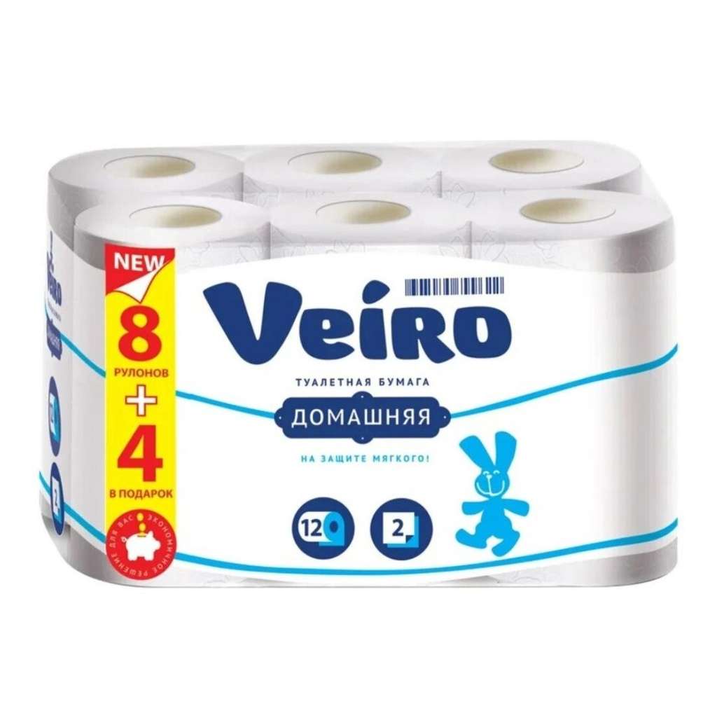 3 уп. Туалетная бумага Veiro Домашняя белая двухслойная 12 рул.(183₽ за уп)
