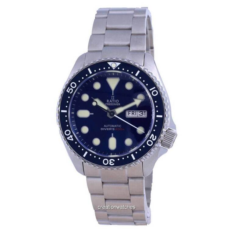 Мужские часы Ratio FreeDiver Blue Dial Sapphire Crystal Stainless Steel Automatic RTA102 из нержавеющей стали