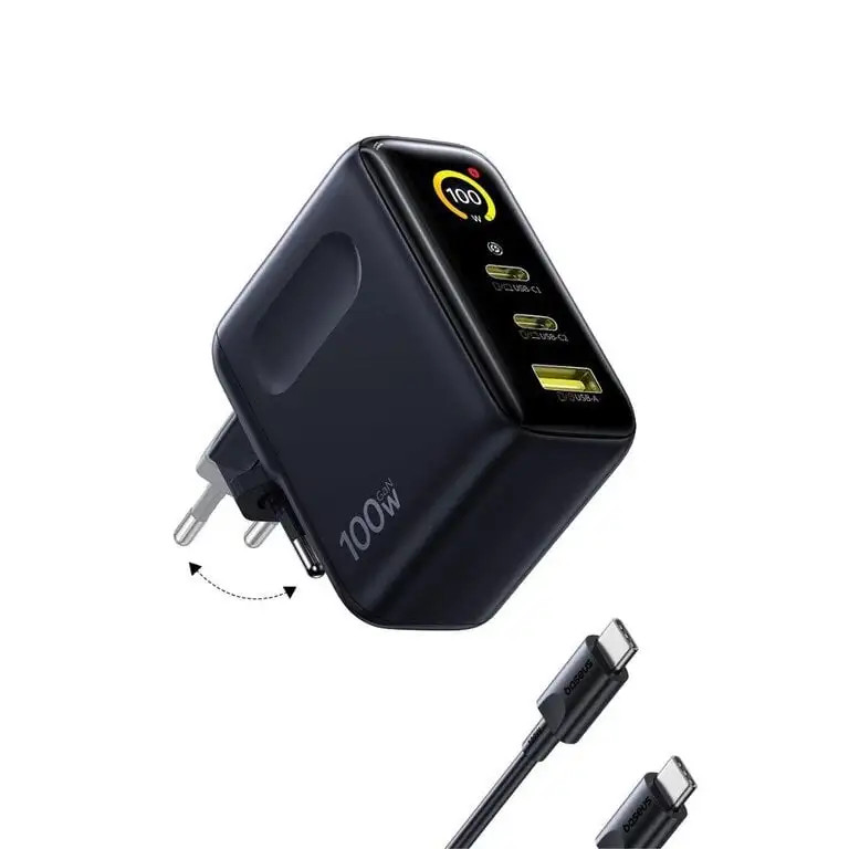 Зарядное устройство Baseus PicoGo AE21 2C+U, GaN, 100 Вт, дисплей