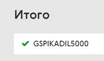 Скриншот подтверждения применения купона GSPIKADIL5000