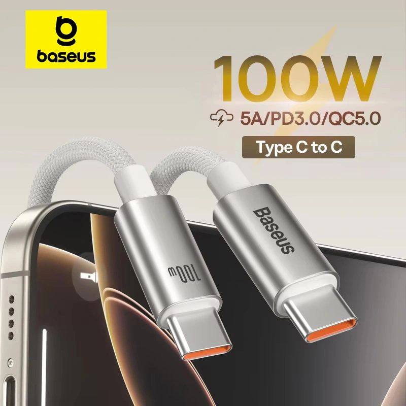 USB-кабель Baseus 100 Вт для iPhone 17 16 15 promax USB C to Type C, кабель для быстрой зарядки для мобильного телефона Xiaomi Samsung MacBo