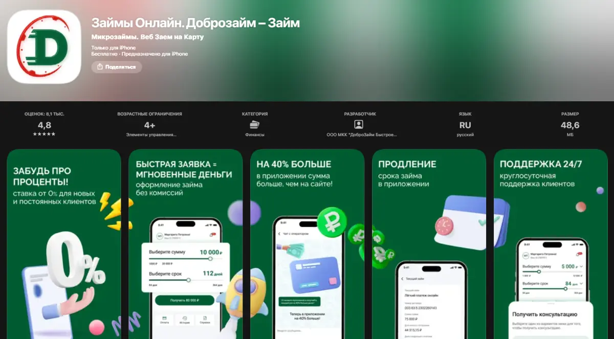 Скриншот подтверждения применения купона Заём на 40% больше в мобильном приложении