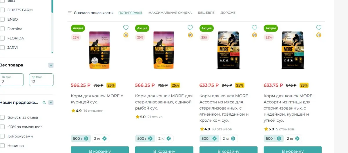 Скриншот подтверждения применения купона Скидки до 30% на корма для кошек