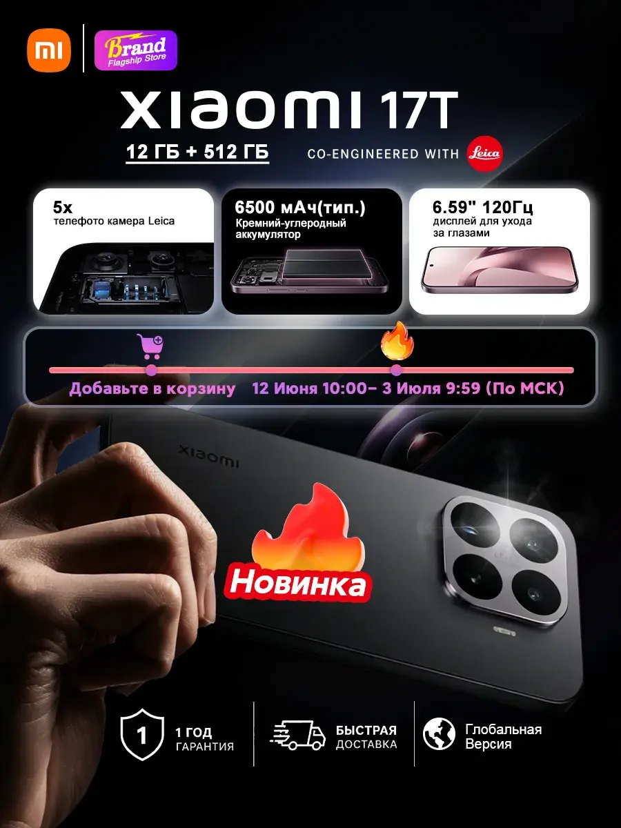 Смартфон Xiaomi 17T, черный, 12ГБ/512ГБ
