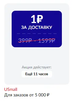 Скриншот подтверждения применения купона Доставка вашего заказа всего за 1р.