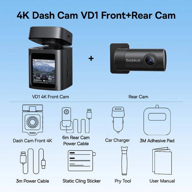 Видеорегистратор Baseus 4K VD1 Pro (передняя+задняя камера)