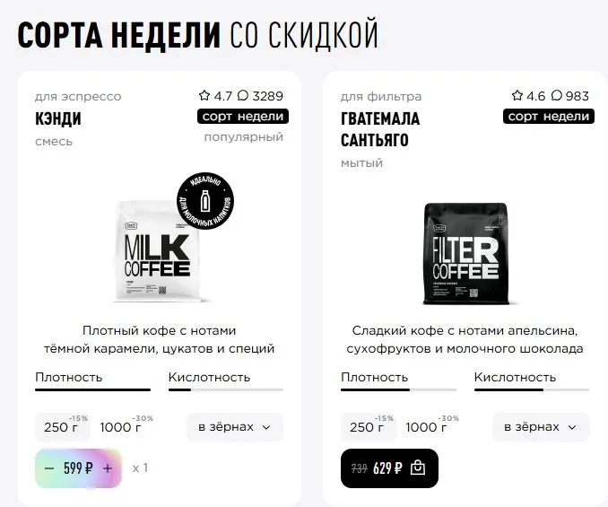 Скриншот подтверждения применения купона Скидка 15% на сорта недели
