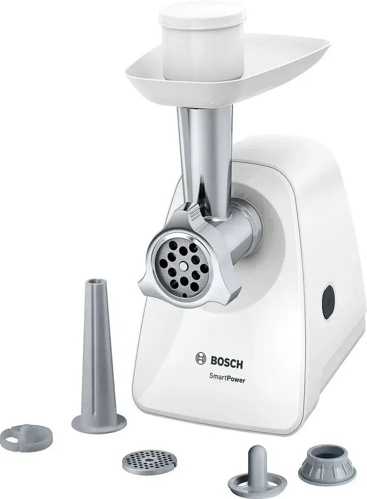 Электрическая мясорубка Bosch MFW2520W SmartPower, 4 насадки, 350 Вт, белая