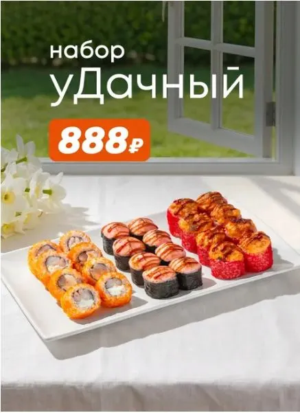 Скриншот подтверждения применения купона Сет роллов "уДачный" всего за 888р.