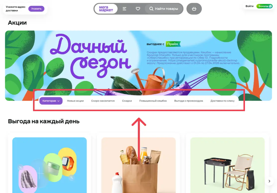 Акции Мегамаркет