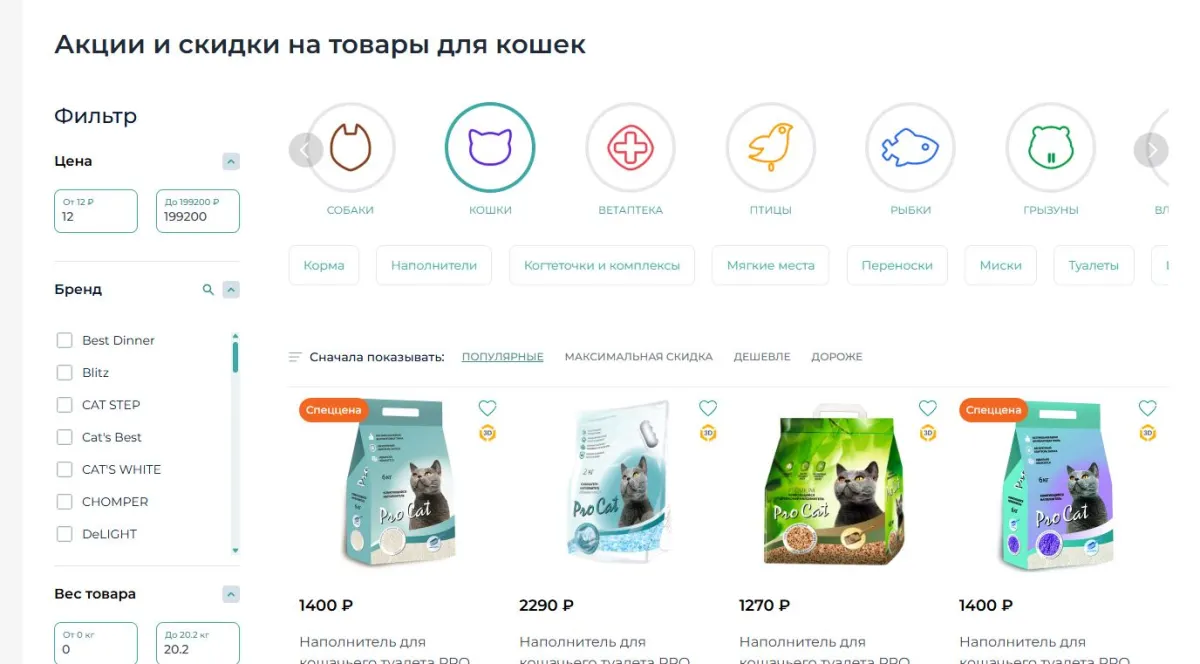 Скриншот подтверждения применения купона Акции и скидки на товары для кошек!