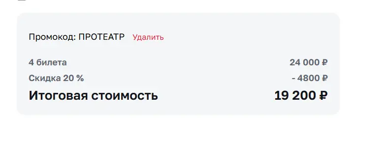 Скриншот подтверждения применения купона ПРОТЕАТР