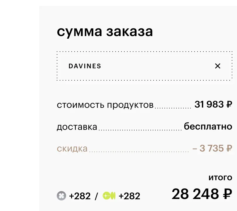 Скриншот подтверждения применения купона DAVINES