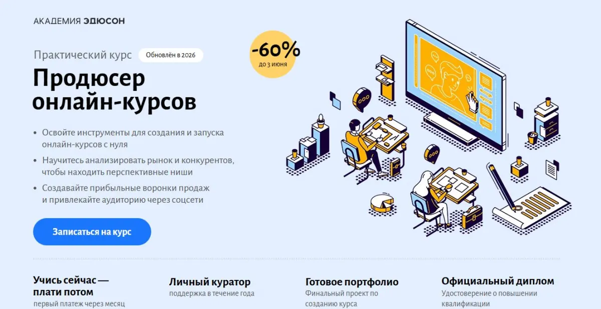 Скриншот подтверждения применения купона Курс “Продюсер онлайн-курсов” со скидкой 65%