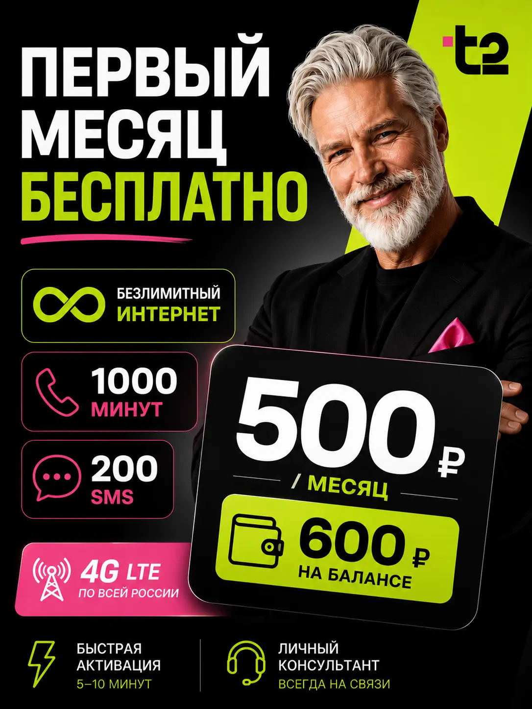 Месяц связи в подарок Теле2