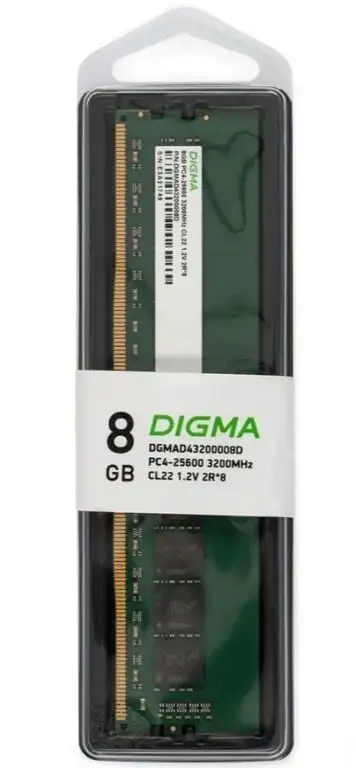 Оперативная память DDR4 Digma PC4-25600 3200 CL22 DIMM 288-pin 1.2В 1x8 ГБ