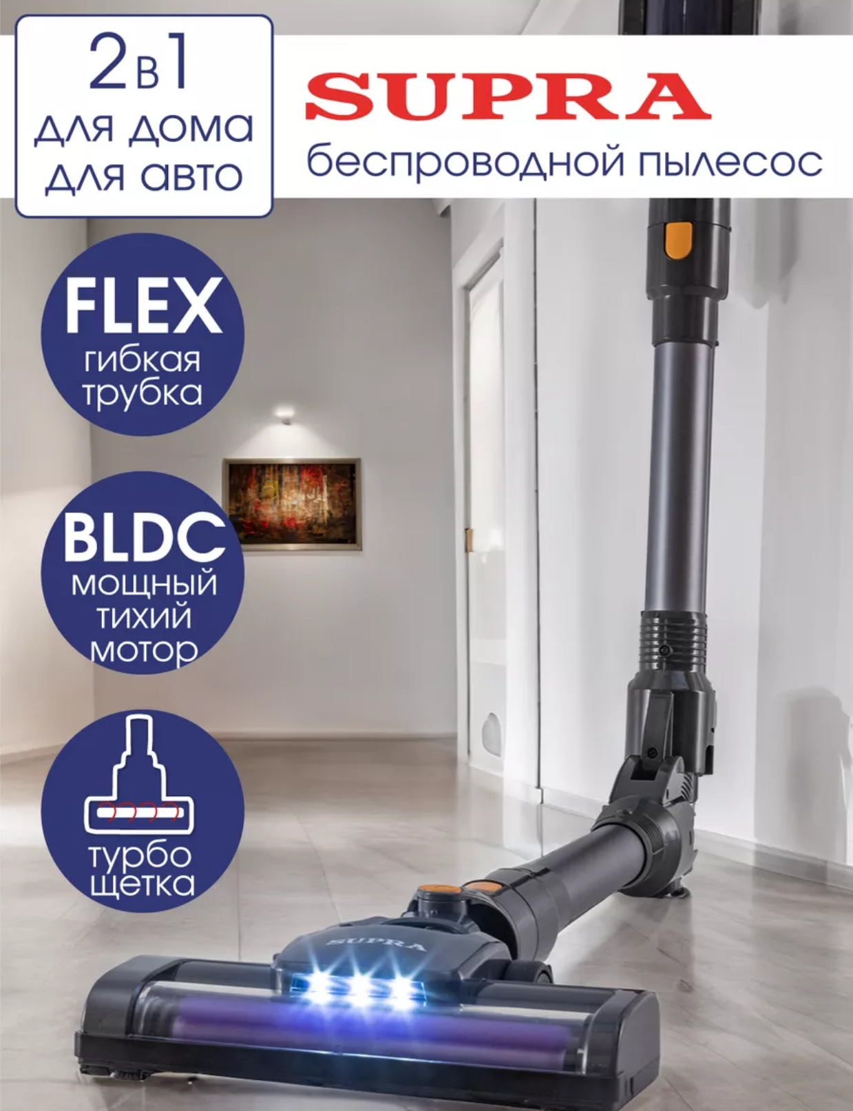 Пылесос вертикальный беспроводной 2в1 для дома и автомобиля
