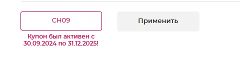 Скриншот подтверждения применения купона CH09