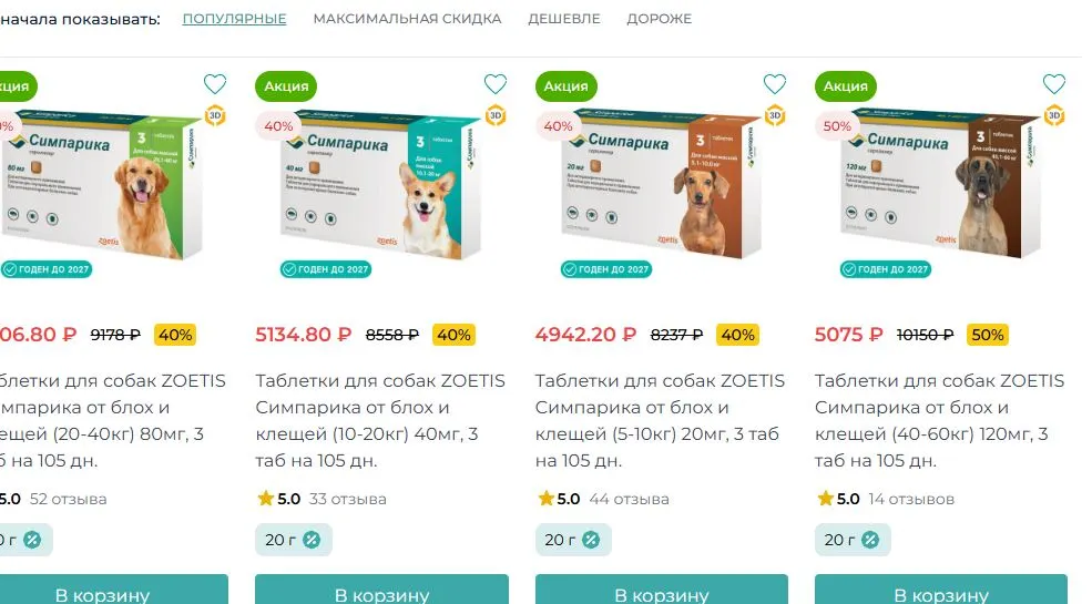 Скриншот подтверждения применения купона До -50% на ветеринарные препараты для животных