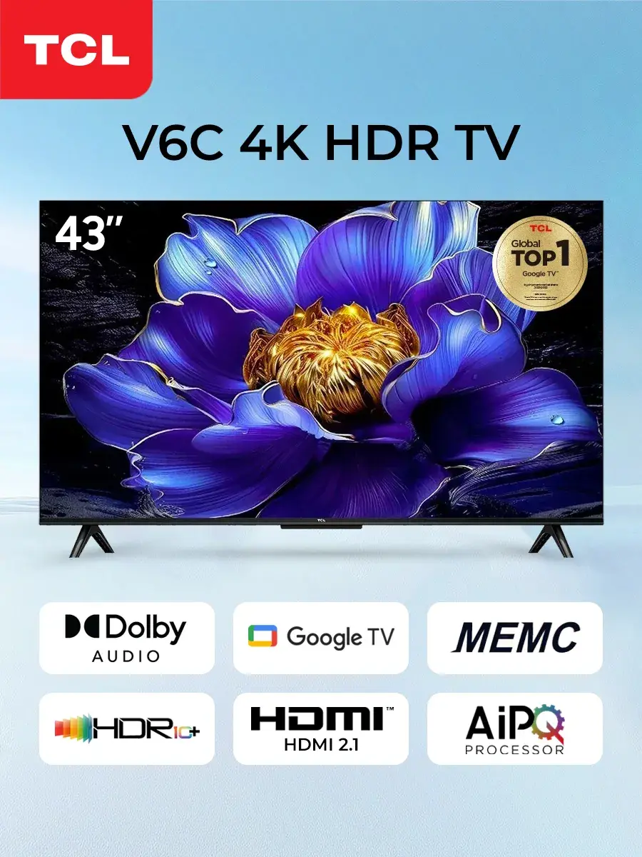 Телевизор 43" TCL 43V6C 4K UltraHD LED Google TV