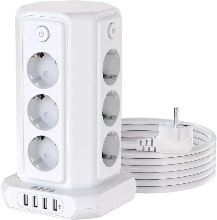 Сетевой фильтр с выключателем, 12 розетки, 4USB, 16A, 4000W, 3 м