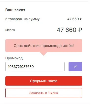 Скриншот подтверждения применения купона 1033721087639