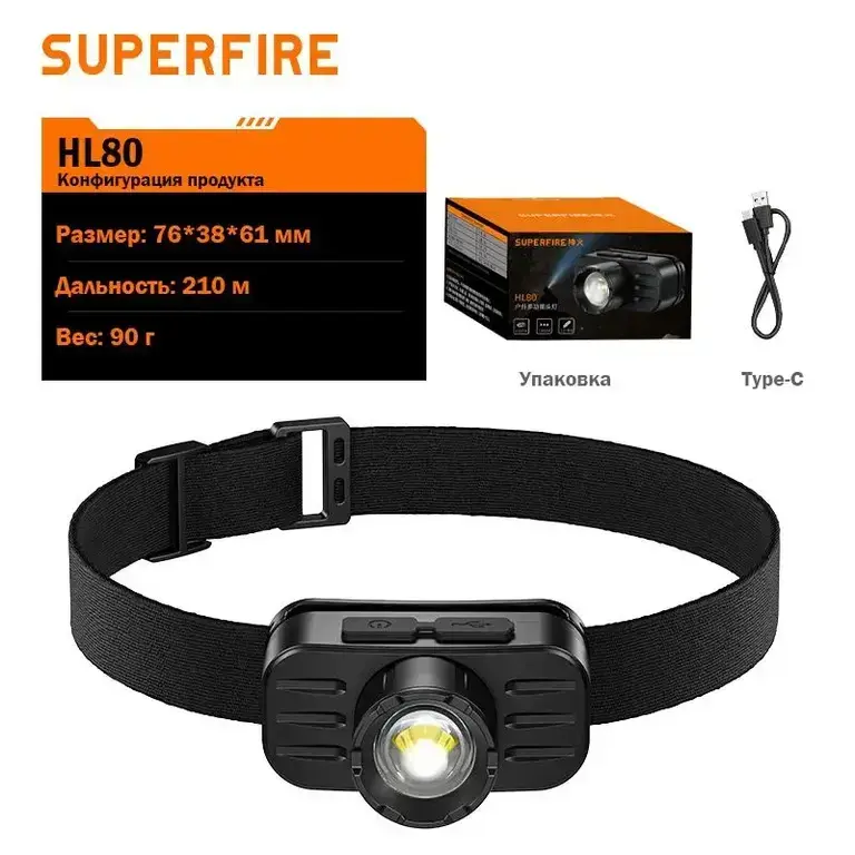 Налобный фонарь Superfire HL80