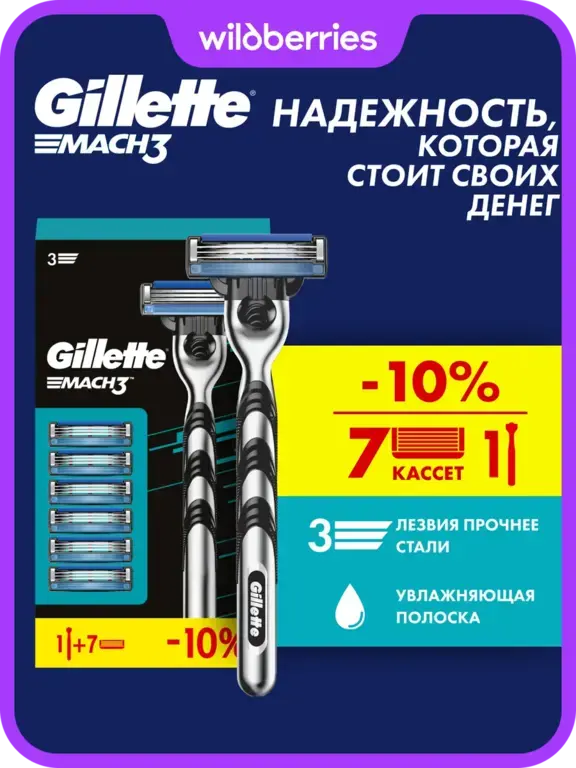 Бритва мужская Gillette Mach3 станок + 7 кассет