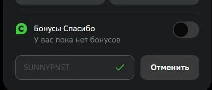 Скриншот подтверждения применения купона SUNNYPNET