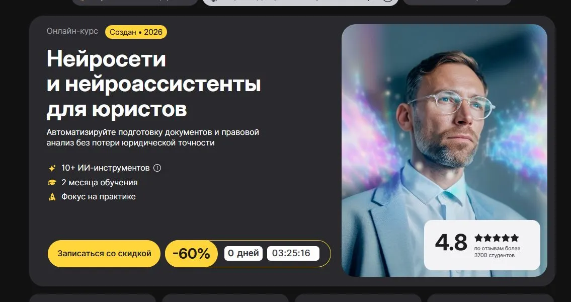 Скриншот подтверждения применения купона Скидка 80% на курсы для юристов