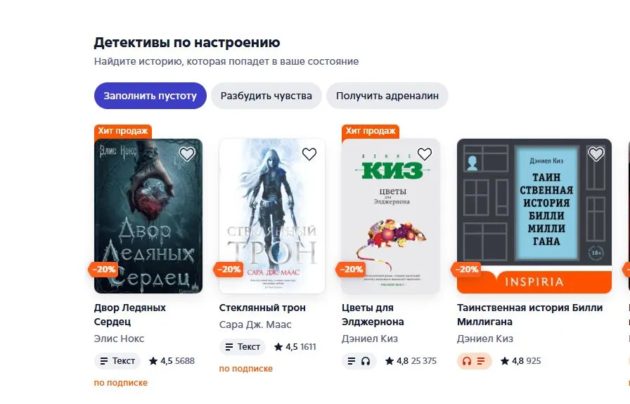Скриншот подтверждения применения купона Скидки до 25% на лучшие детективы