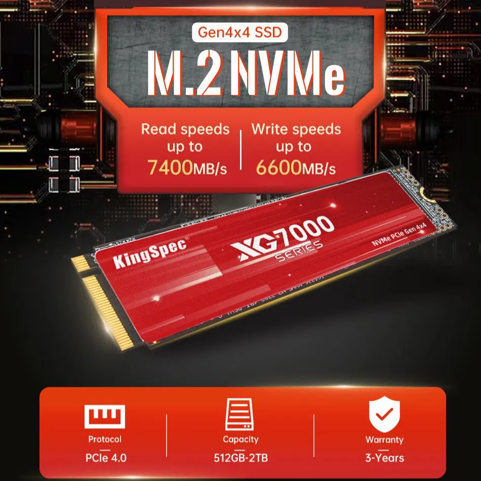 Жесткий диск KingSpec 7400 МБ/с PCIe 4.0 M.2 Nvme4 ТБ  M2 NMVe