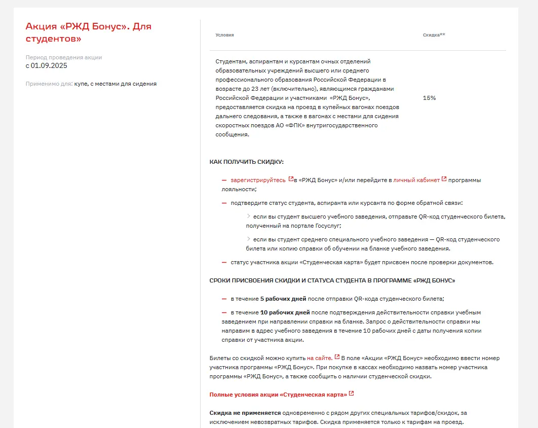 Скриншот подтверждения применения купона До -25% на билеты для студентов