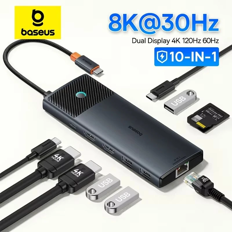 USB-хаб Baseus Dual Display Metal Gleam Series II BS-OH 10-в-1