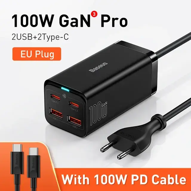 Сетевое зарядное устройство Baseus Gan3 Pro CCDK100UE + кабель на 100W