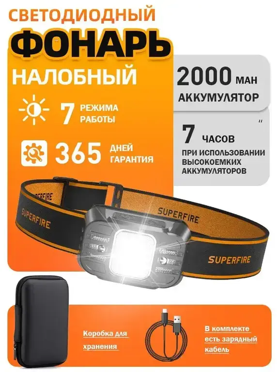Налобный фонарь Superfire HL75-S 350LM