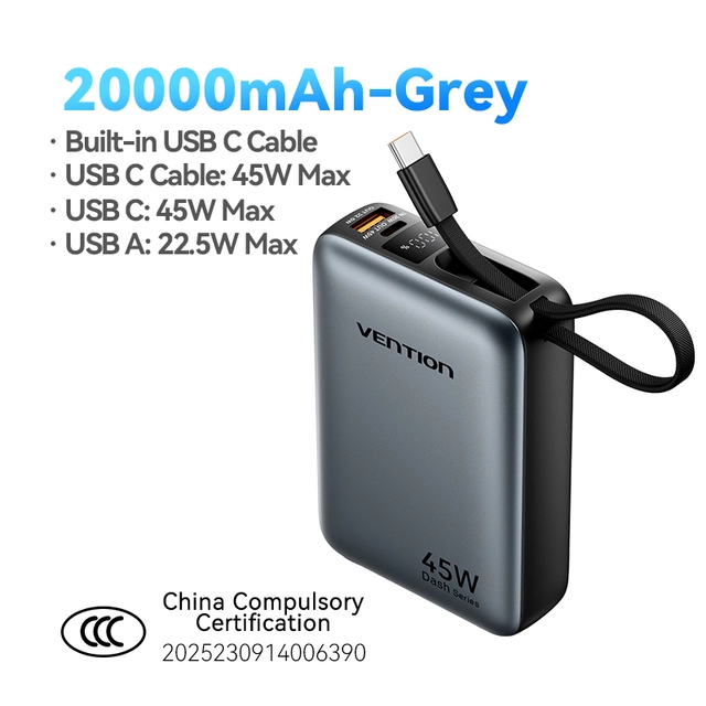 Vention CCC 45 Вт 20000 мАч Power Bank Портативное зарядное устройство с быстрой зарядкой для Xiaomi iPhone Pro Max Samsung Galaxy Battery 3