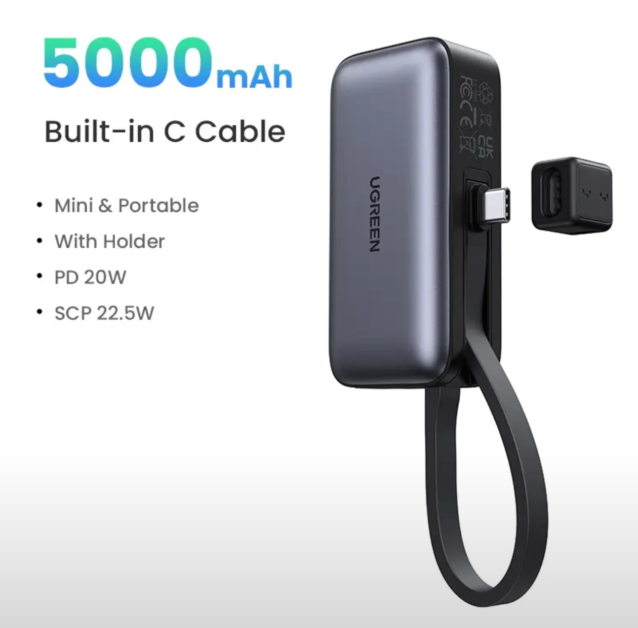 Power Bank UGREEN Type-С  5000 мАч 22,5 Вт PowerBank с быстрой зарядкой